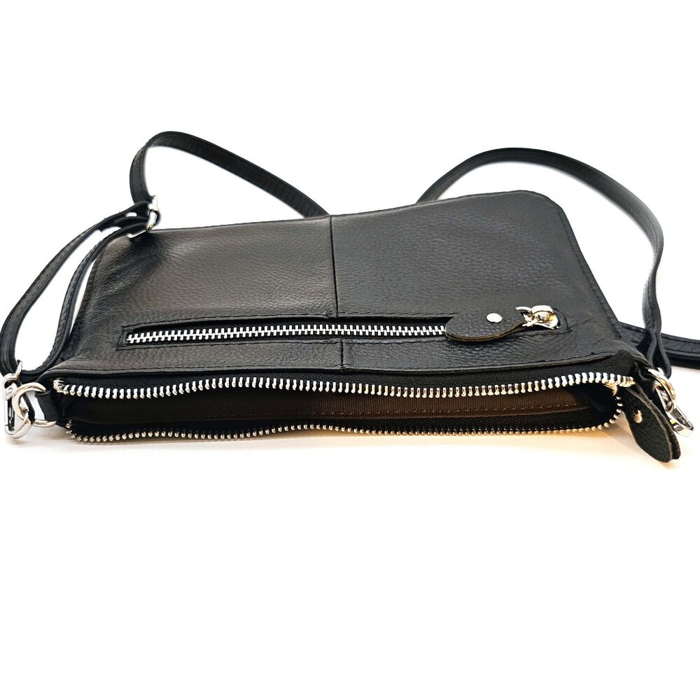 Beren Black Quilted Leather Crossbody Purse Clutch – Small Organizer Bag - Picture 3 of 9